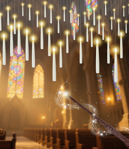 Halloween Decorations - 32pcs Floating Candles with Wand Magic Hanging Candles, Flameless Warm Light Flickering Battery Operated Candles, Floating LED Candle for Halloween Christmas Theme Party