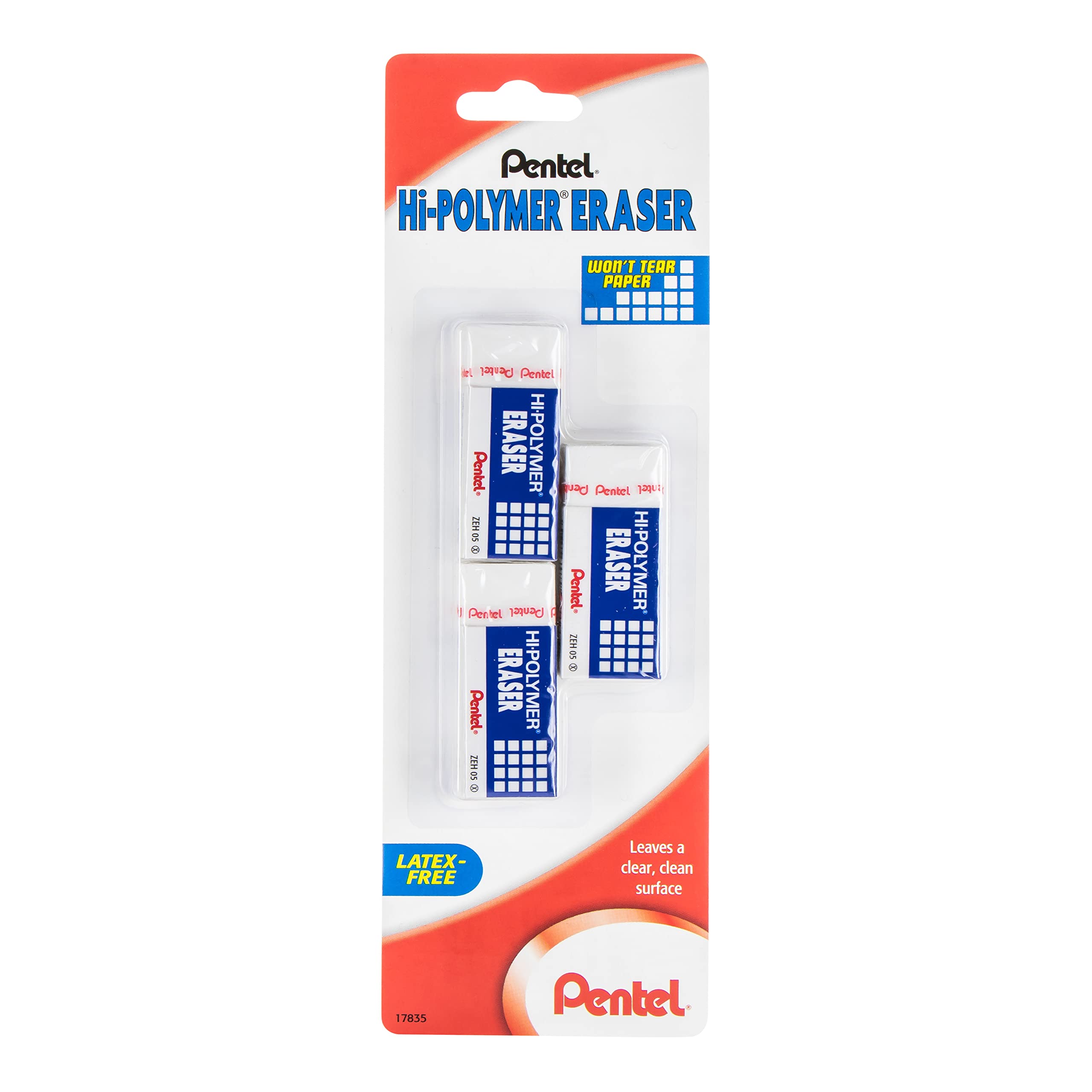 Pentel Arts Hi-Polymer White Cap Erasers, Pack of 10 (ZEH02PABP10)