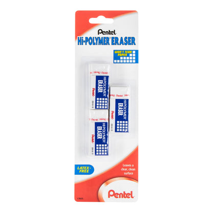 Pentel Arts Hi-Polymer White Cap Erasers, Pack of 10 (ZEH02PABP10)