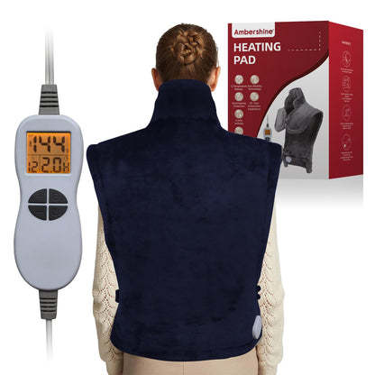 Ambershine 26"x35" XXXL King Size Neck& Shoulder& Back Heating Pad with 12 Temperature Settings& 4 Auto-Off Countdown Timers, Pain Relief for Back/Neck/Shoulder, Christmas gift for mom dad (Dark Gray)