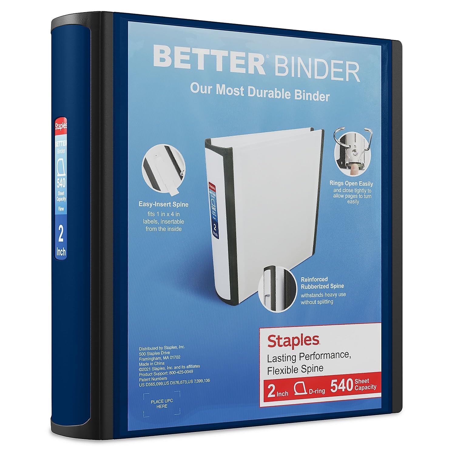 STAPLES 3 Inch BetterView Binder with D-Rings (Teal)