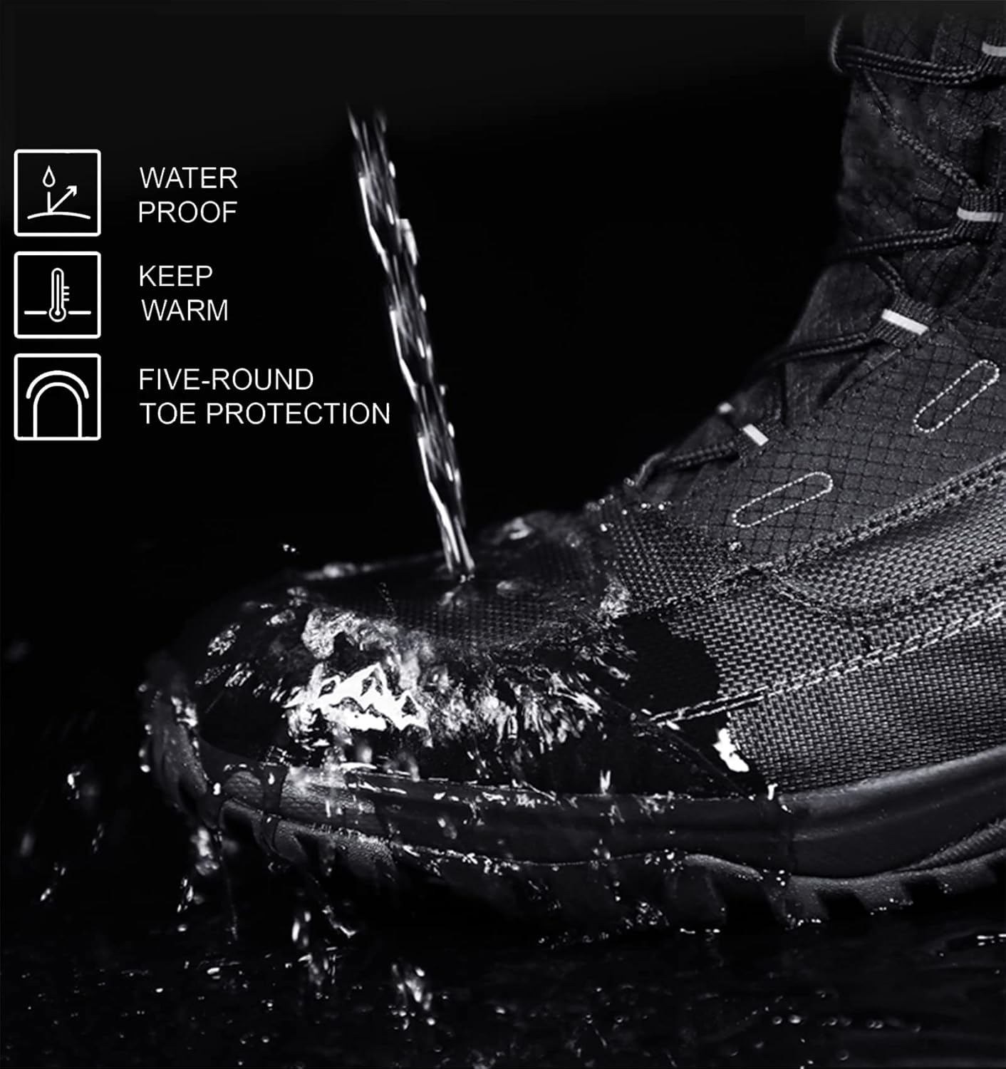 ROCKMARK Men's Winter Snow Boots Outdoor Warm Mid Calf Waterproof Durable Boot Non-Slip Warm Climbing Shoes