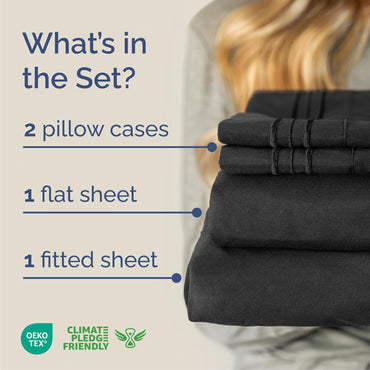 Queen Size 4 Piece Sheet Set - Comfy Breathable & Cooling Bed Sheets Set - Hotel Luxury Bedding for Women, Men, Kids, Teens, Boys & Girls - Deep Pockets, Ultra-Soft, Wrinkle Free - Oeko-Tex - Black