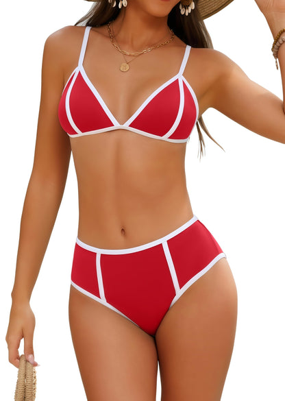 geluboao Bikini Sets for Women Two Piece Color Block Swimwear Sexy Triangle High Cut Swimsuit