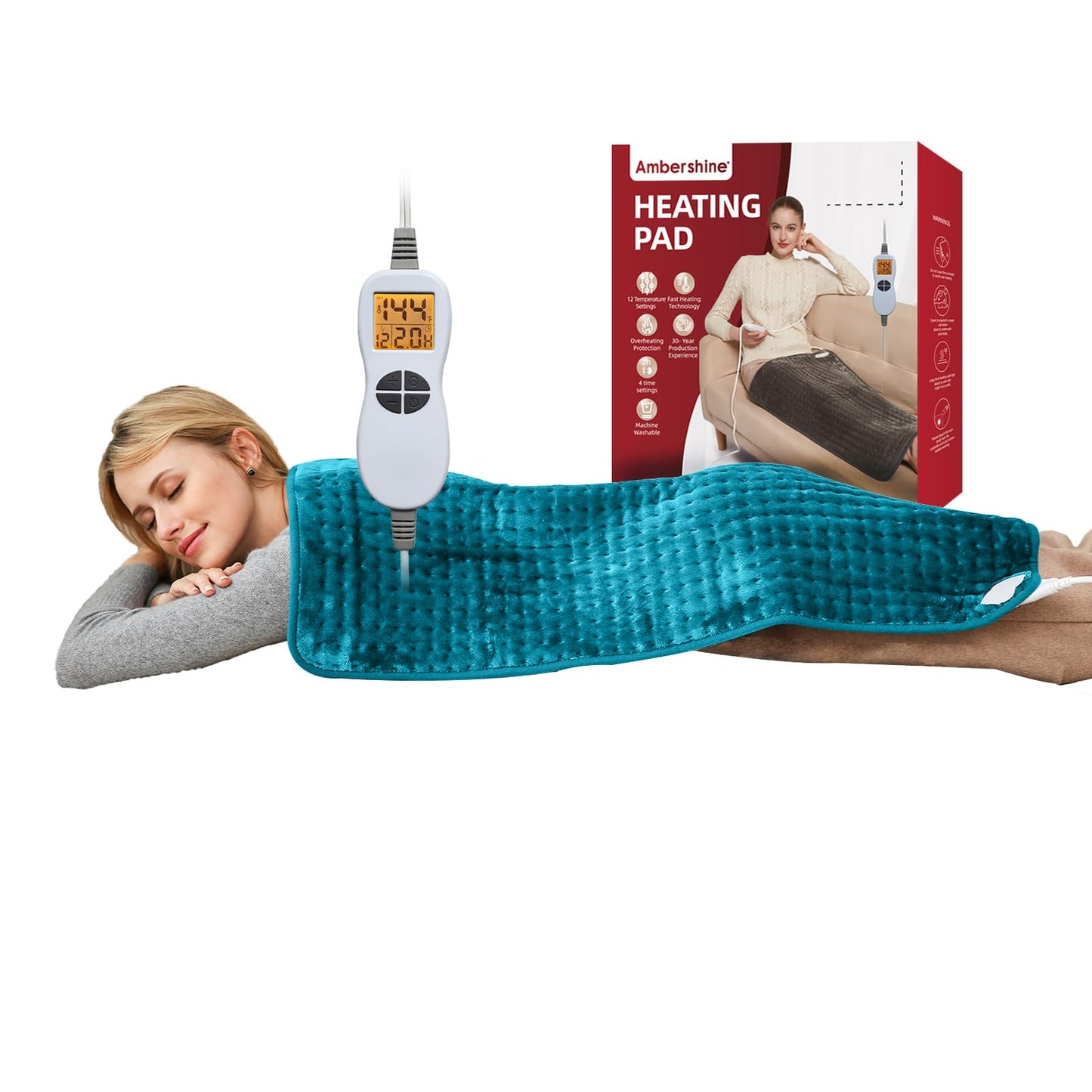 Ambershine 26"x35" XXXL King Size Neck& Shoulder& Back Heating Pad with 12 Temperature Settings& 4 Auto-Off Countdown Timers, Pain Relief for Back/Neck/Shoulder, Christmas gift for mom dad (Dark Gray)