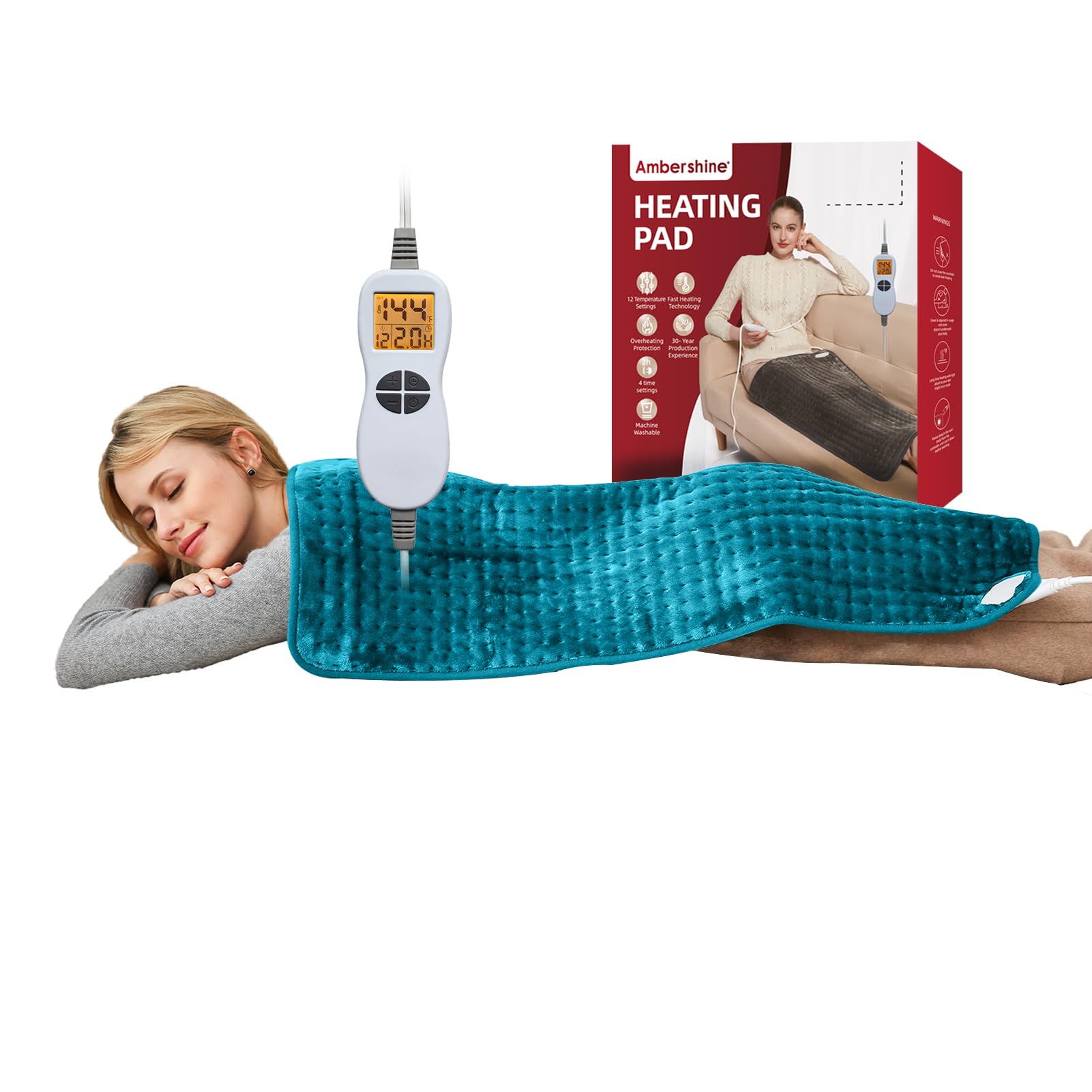 Ambershine 26"x35" XXXL King Size Neck& Shoulder& Back Heating Pad with 12 Temperature Settings& 4 Auto-Off Countdown Timers, Pain Relief for Back/Neck/Shoulder, Christmas gift for mom dad (Dark Gray)