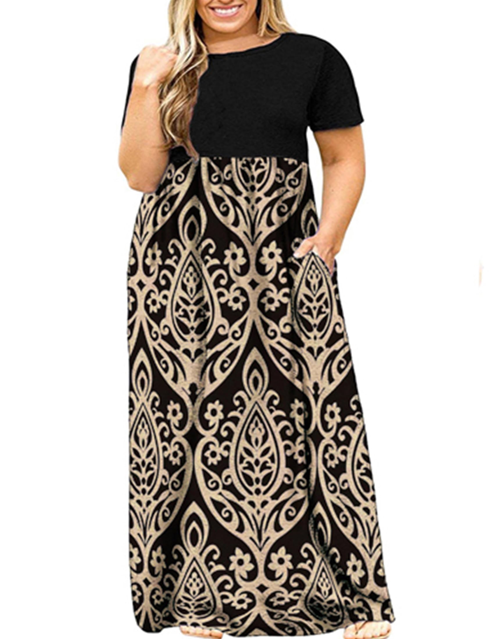 Halife Plus Size Dresses for Curvy Women Summer Casual Beach Long Maxi Dress with Pockets
