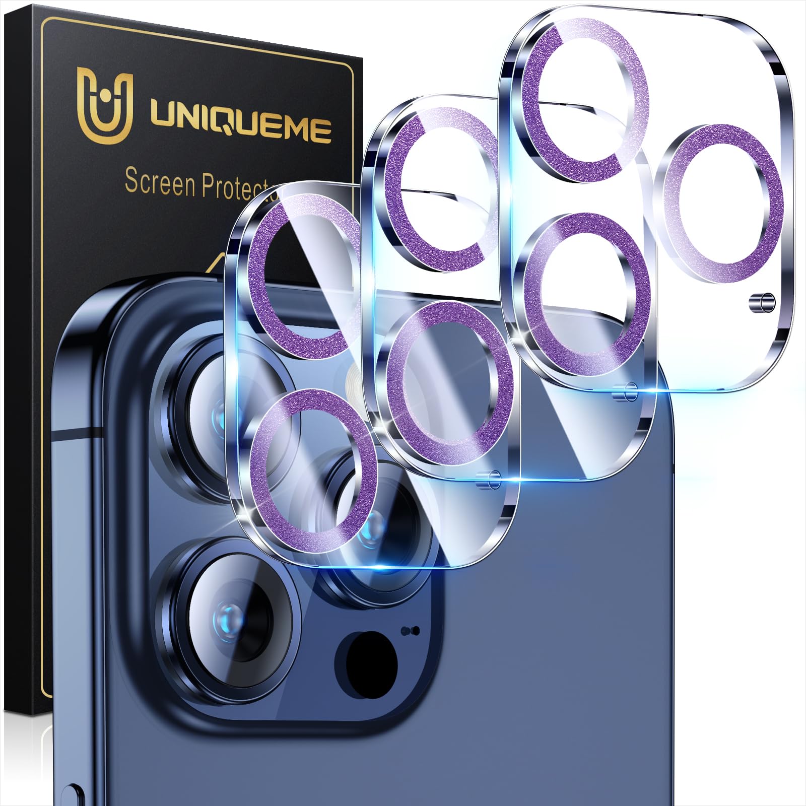 UniqueMe Compatible for 3 Pack iPhone 17 Pro Camera Lens Protector - [Drop Protection] 9H Tempered Glass Camera Cover Screen [Update New Version]【Not for 17 Pro Max】