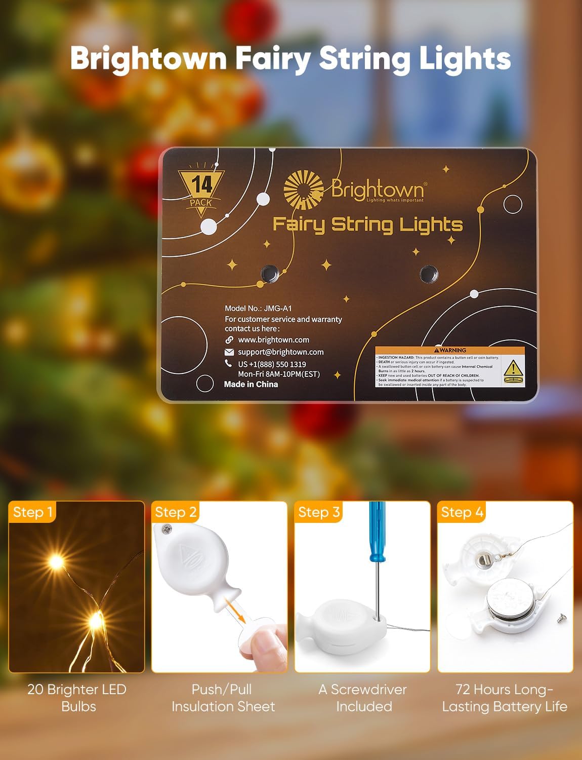 Brightown 14 Pack LED Fairy Lights Battery Operated String Lights, 7ft 20LED Waterproof Silver Wire String Lights, Firefly Starry Moon Lights for Mason Jars DIY Christmas Wedding Party Bedroom