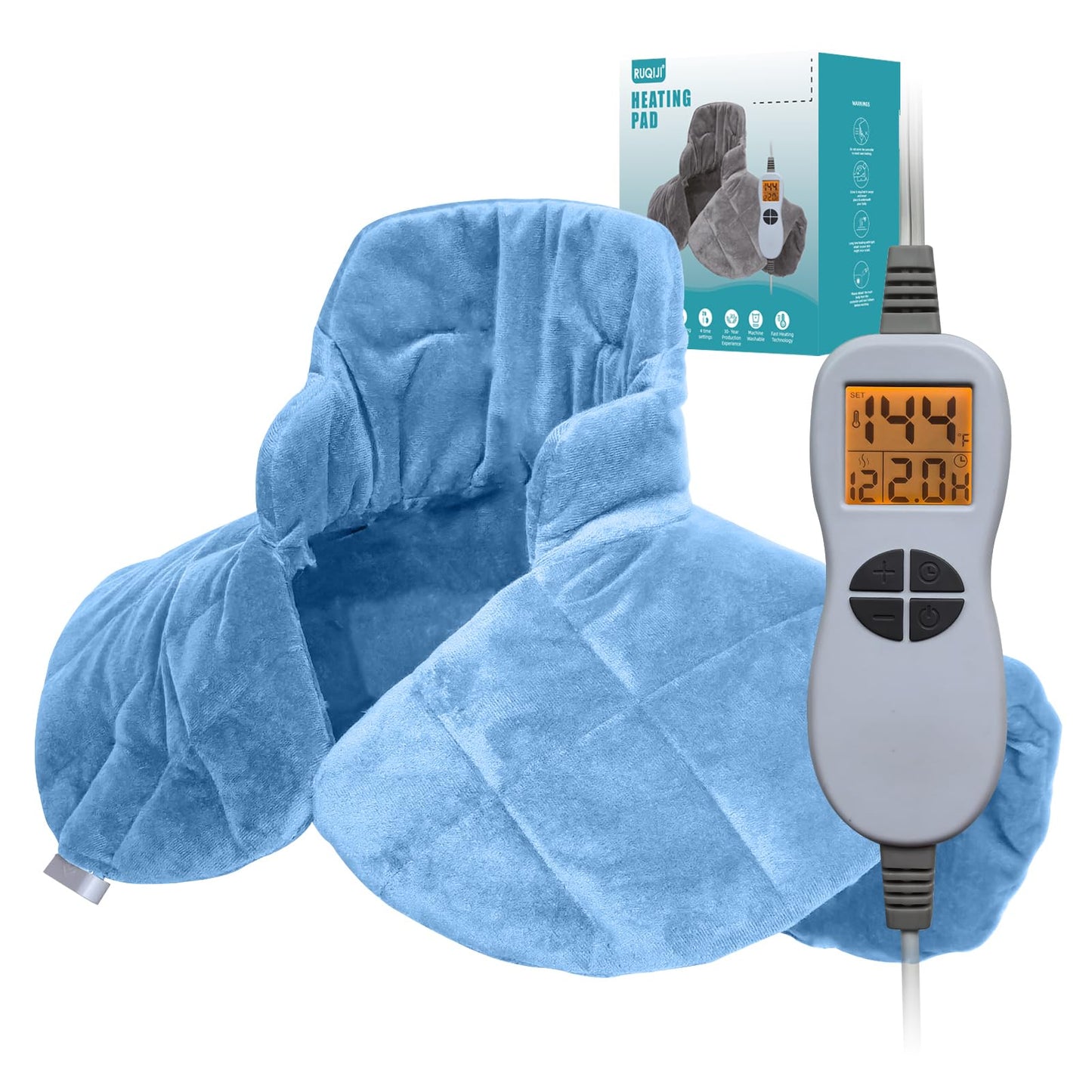 26" x 35" Flannel Neck&Shoulder&Back Heating Pad with 12 Temperature Settings&Countdown Timer, Pain Relief for Back/Neck/Shoulders/Menstrual Pain, Christmas Gifts for Women Men Mom Dad(Light Tan)