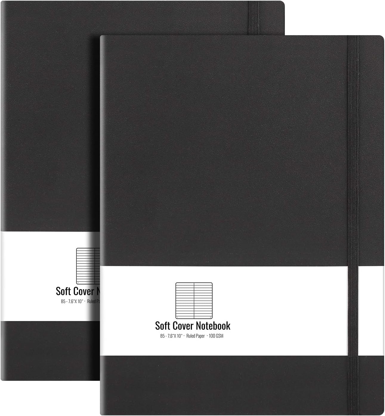B5 College Ruled Notebook Softcover Journals(2-Pack)- AHGXG Large Composition Notebook 7.6 x 10 inch with Thick 100gsm Lined Paper, Total 408 Numbered Pages, Black Black