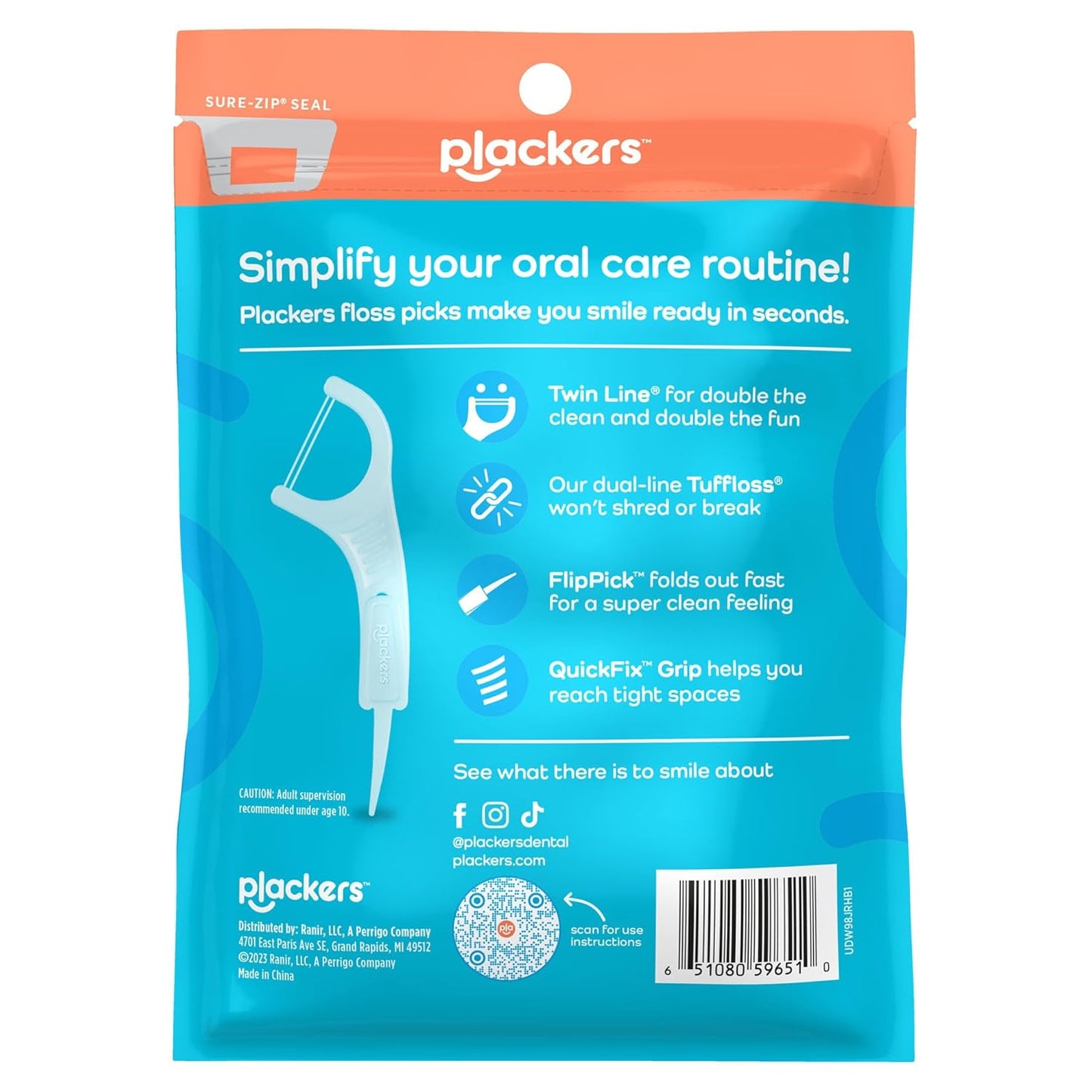 Plackers Twin-Line Dental Flossers, Cool Mint Flavor, Dual Action Flossing System, Easy Storage, Super Tuffloss, 2X The Clean, 75 Count