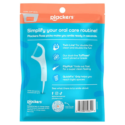 Plackers Twin-Line Dental Flossers, Cool Mint Flavor, Dual Action Flossing System, Easy Storage, Super Tuffloss, 2X The Clean, 75 Count