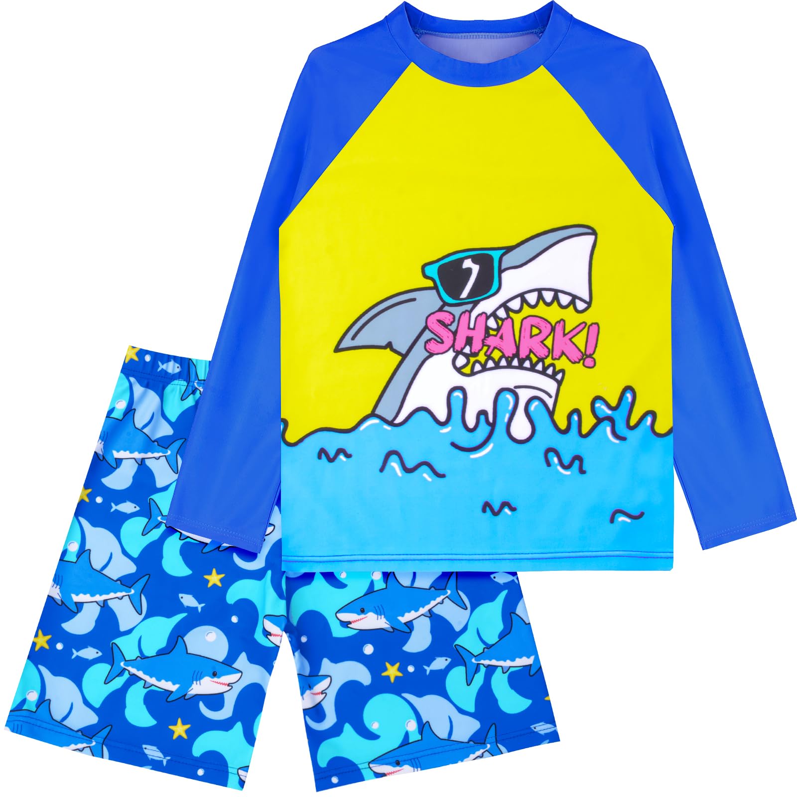 Boys Two Piece Rash Guard Swimsuits Sets Kids Long Sleeve Sunsuit Swimwear Sets