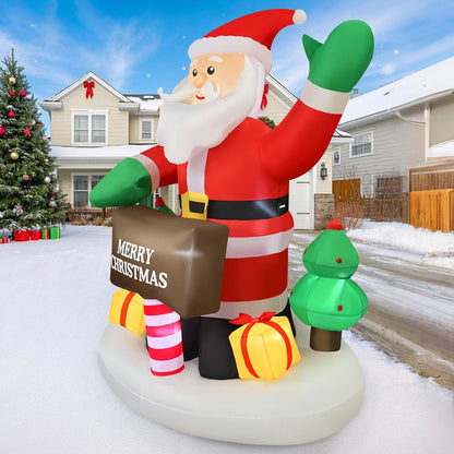 2025 Christmas Inflatable Santa 6FT Holding Sign Santa Claus Christmas Inflatables Outdoor Decorations Xmas Santa Blow Up Yard Decor with 8 Built-in LEDs for Holiday Party Yard Garden Lawn Decor