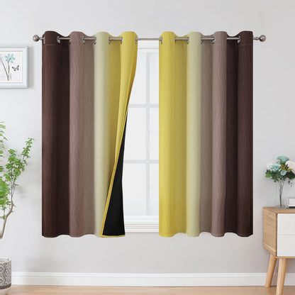 Estelar Textiler Beige and Greyish White Blackout Curtains for Living Room, Full Room Darkening Gradient Drapes for Bedroom, Thermal Insulated Ombre Grommet Curtains for Dining Room,52Wx84L,2 Panels