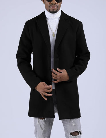 Springrain Men's Wool Blend Pea Coat Notched Collar Single Breasted Overcoat Warm Winter Trench Coat