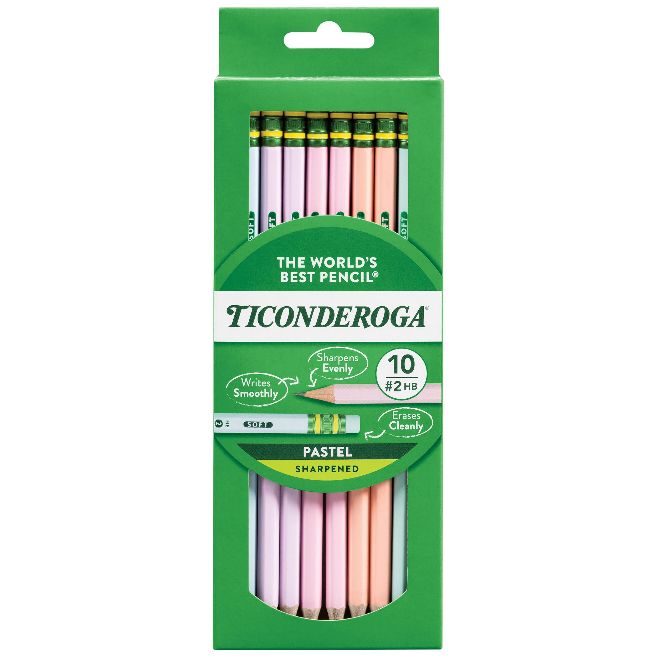Ticonderoga Wood-Cased Pencils, Pre-Sharpened, 2 HB Soft, Pastel Colors, 18 Count