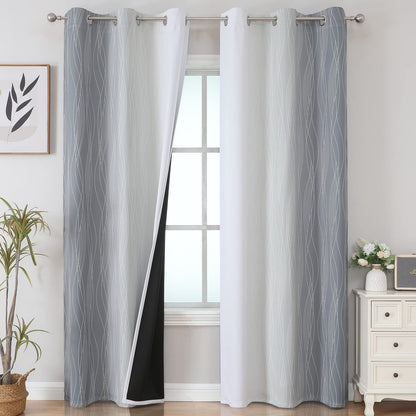 Estelar Textiler Beige and Greyish White Blackout Curtains for Living Room, Full Room Darkening Gradient Drapes for Bedroom, Thermal Insulated Ombre Grommet Curtains for Dining Room,52Wx84L,2 Panels