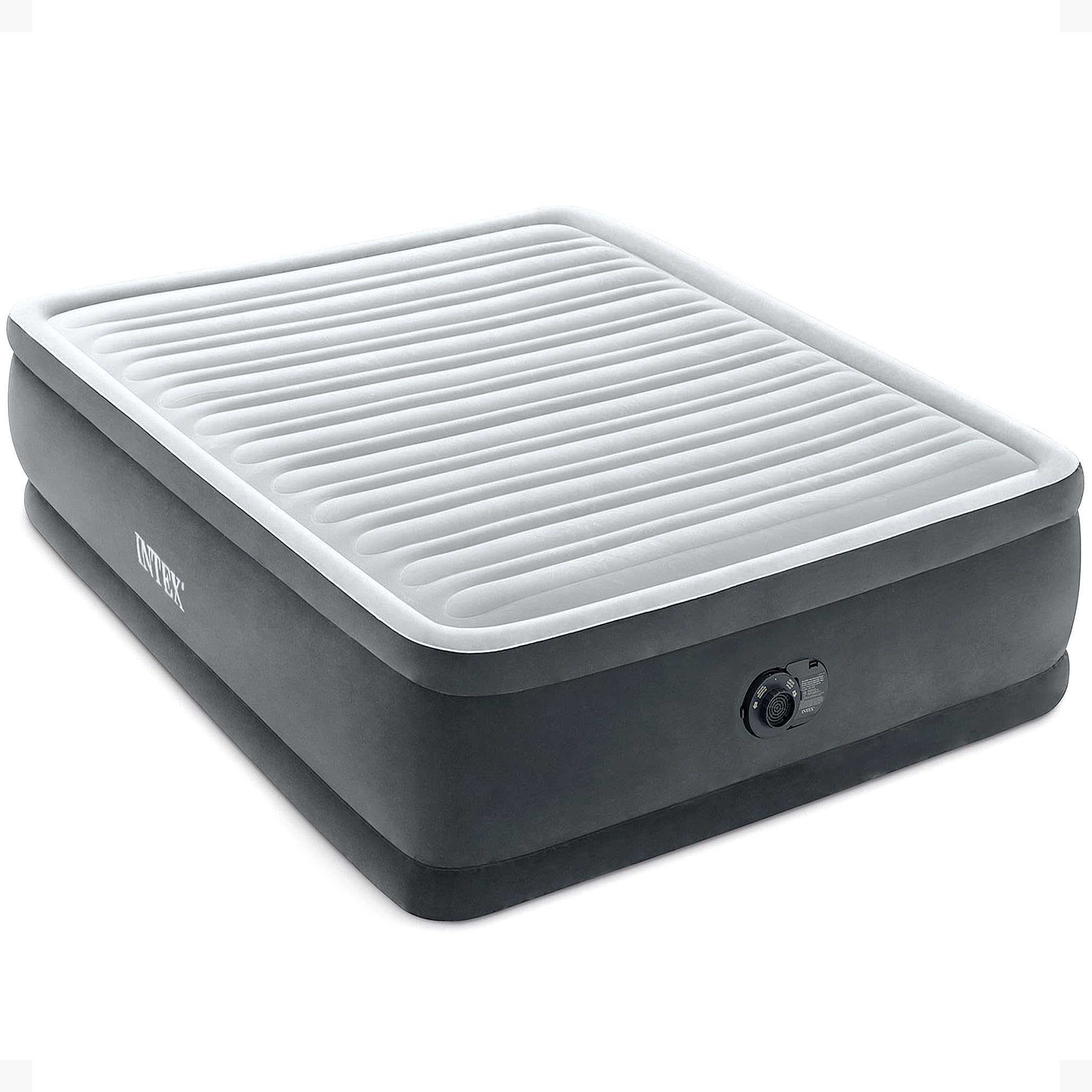 Intex 64417ED 22in Queen Dura-Beam Comfort Plush High-Rise Inflatable Air Mattress with Built in Pump for Travel and Camping, 600lb Weight Capacity