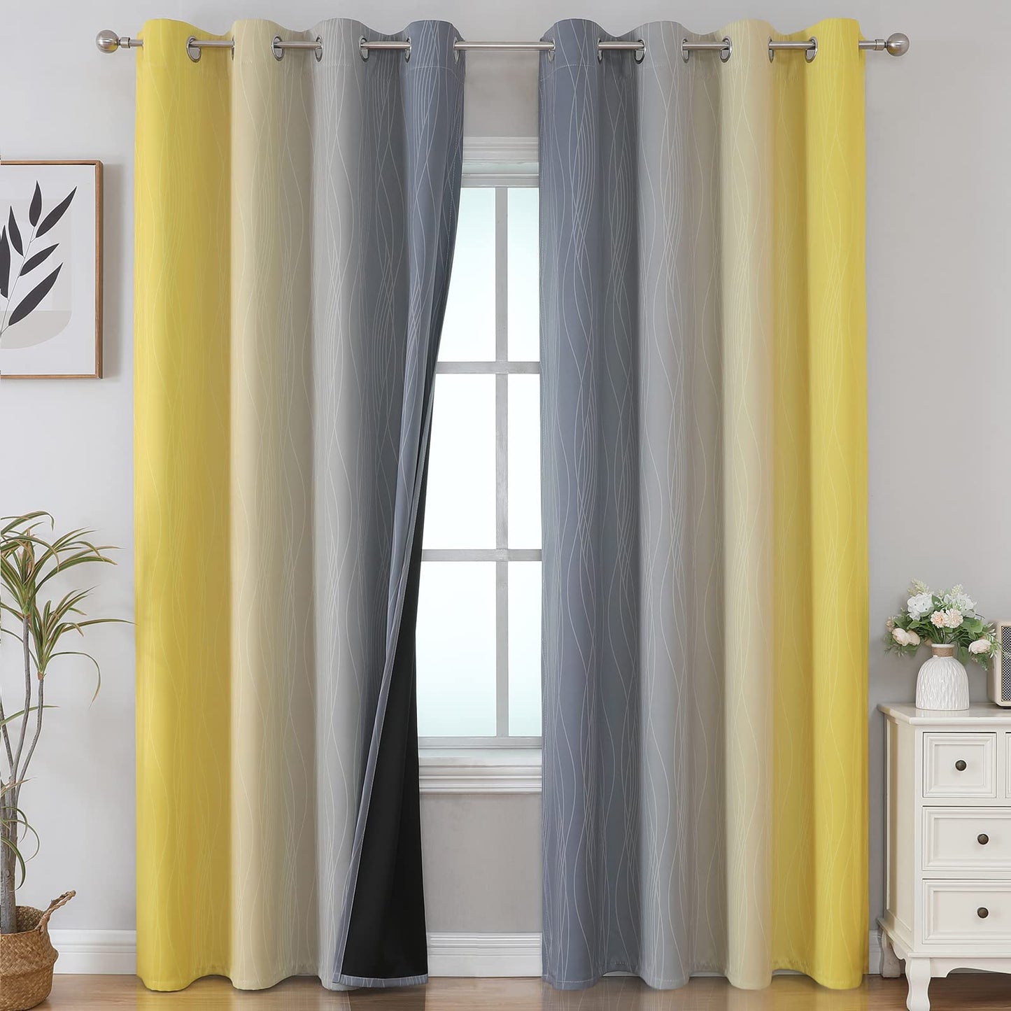 Estelar Textiler Beige and Greyish White Blackout Curtains for Living Room, Full Room Darkening Gradient Drapes for Bedroom, Thermal Insulated Ombre Grommet Curtains for Dining Room,52Wx84L,2 Panels