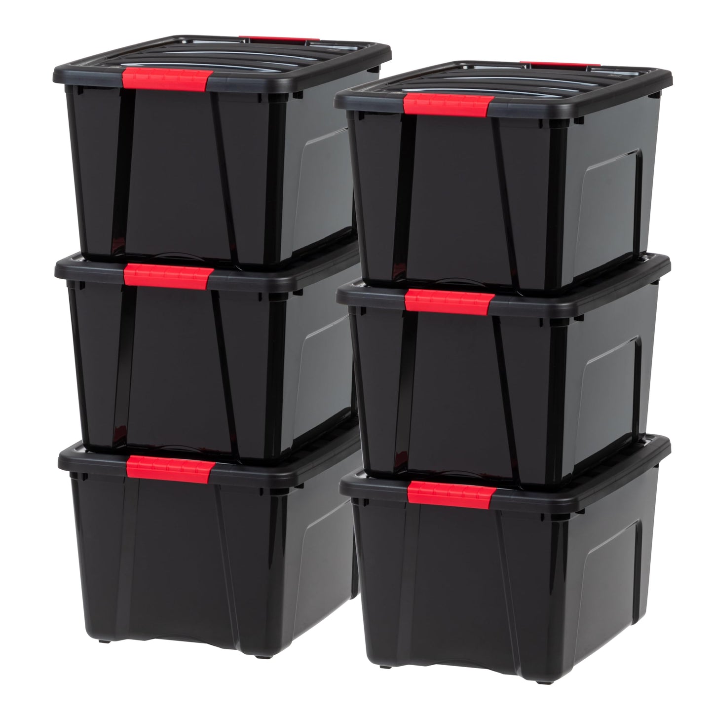 IRIS USA 13 Qt Stackable Plastic Storage Bins with Lids, 6 Pack - BPA-Free, Made in USA - Discreet Organizing Solution, Latches, Durable Nestable Containers, Secure Pull Handle - Pearl