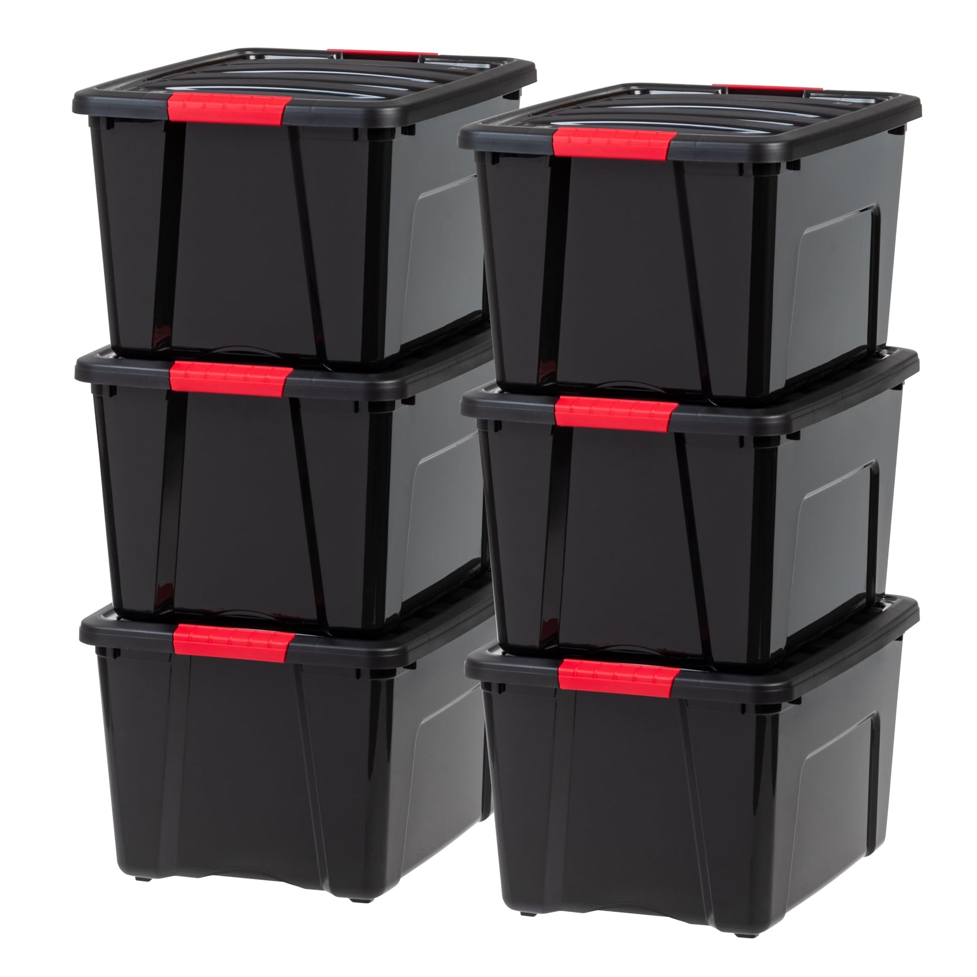 IRIS USA 13 Qt Stackable Plastic Storage Bins with Lids, 6 Pack - BPA-Free, Made in USA - Discreet Organizing Solution, Latches, Durable Nestable Containers, Secure Pull Handle - Pearl