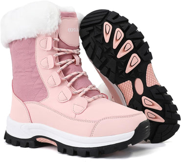COOJOY Womens Winter Snow Boots Waterproof Shoes Walking Comfortable Hiking Tennis Booties Furry Mid Calf Warm Lightweight