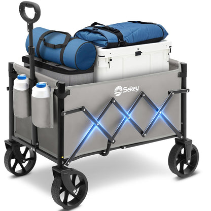 Sekey Heavy Duty Wagon with Big Wheels, Foldable Cart with 220LBS Capacity, Utility Lightweight Wagon, Collapsible Grocery Shopping Cart for Camping Sports & Holiday. Black