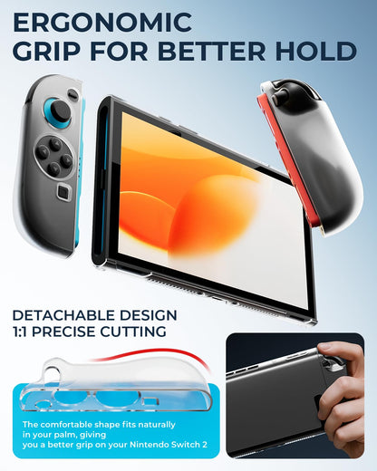 Switch 2 Pro Controllers Accessories Bundle for Nintendo 17-in-1: Carrying Case, Screen Protector, Thumb Grip for Joycon, Dockable Console Protective Cover Shell, Steering Wheel, 2025 Switch2 Game Kit