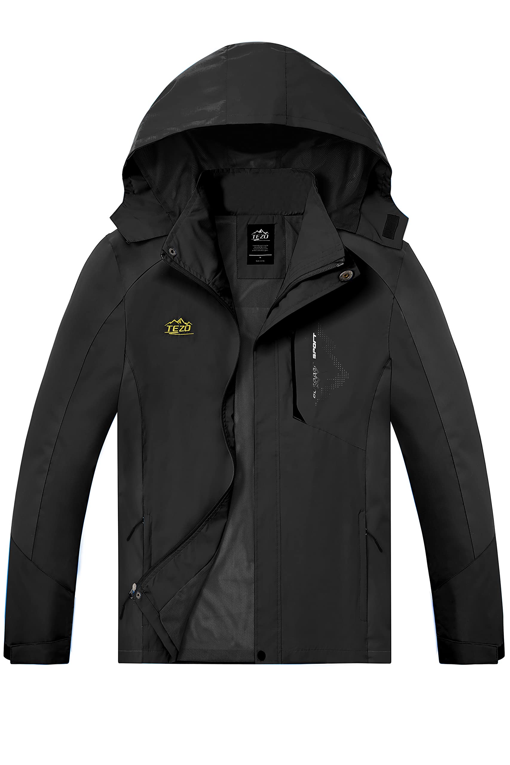 TEZO Mens Rain Jacket Waterproof with Hooded Hiking Coat Lightweight Windbreaker