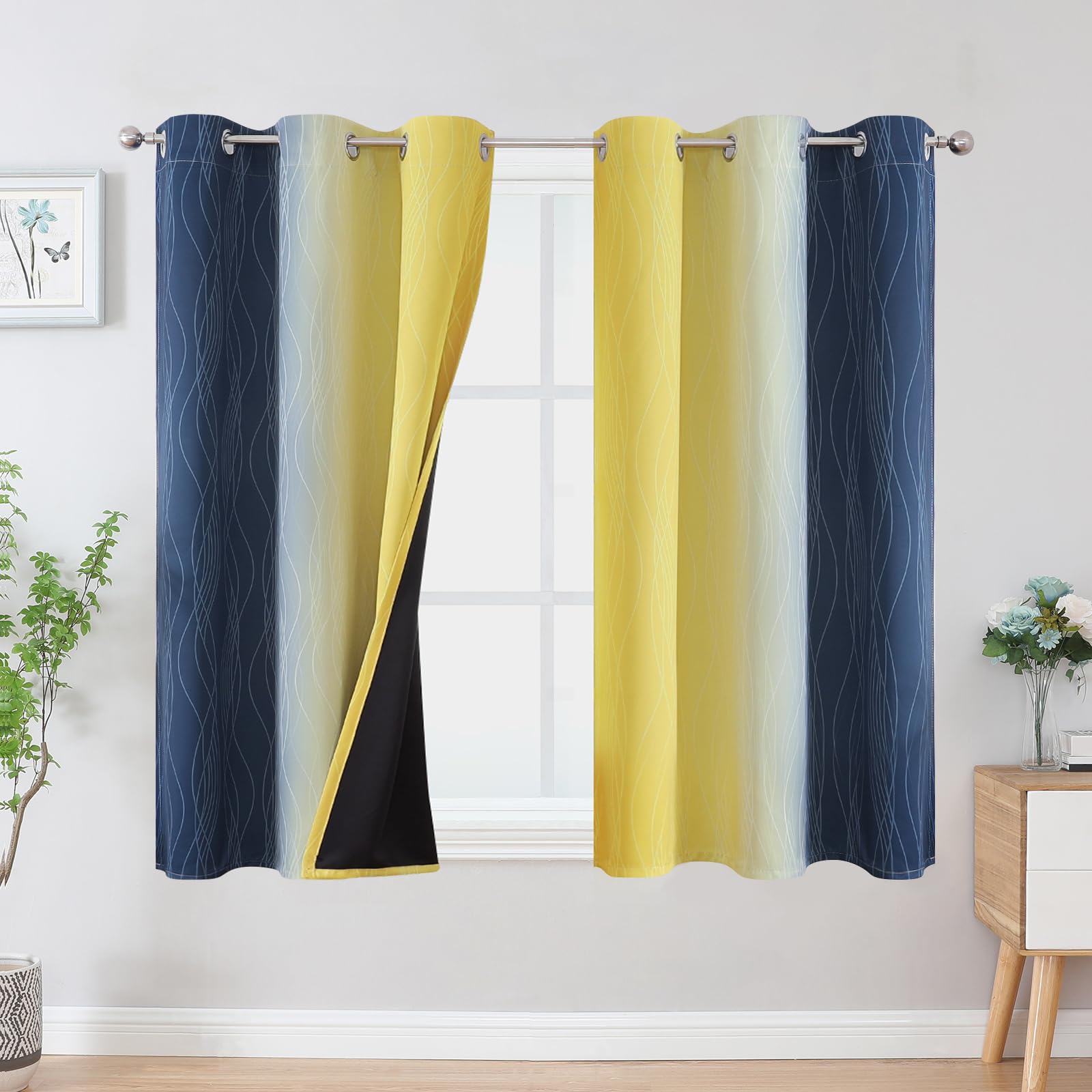 Estelar Textiler Beige and Greyish White Blackout Curtains for Living Room, Full Room Darkening Gradient Drapes for Bedroom, Thermal Insulated Ombre Grommet Curtains for Dining Room,52Wx84L,2 Panels