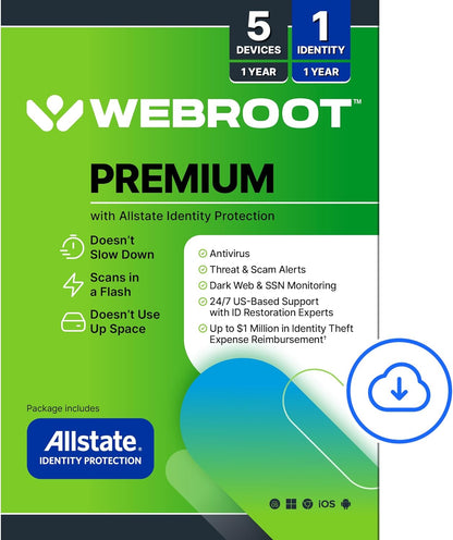 Webroot Antivirus Software 2026 | 3 Device | 1 Year Download for PC/Mac