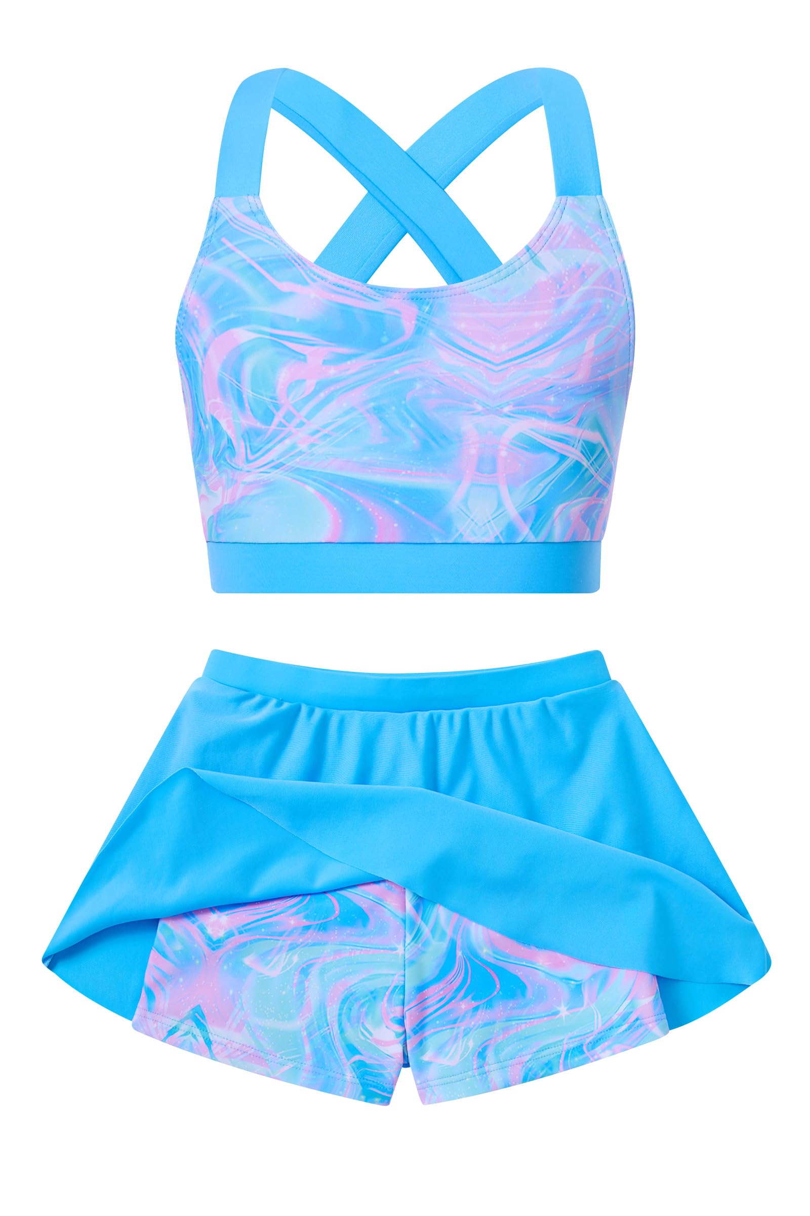 Cutemile Little Girls Two Piece Tankini Swimsuit Summer Boyshort Bathing Suit Beach Rash Guard Swimwear 6-13 Years