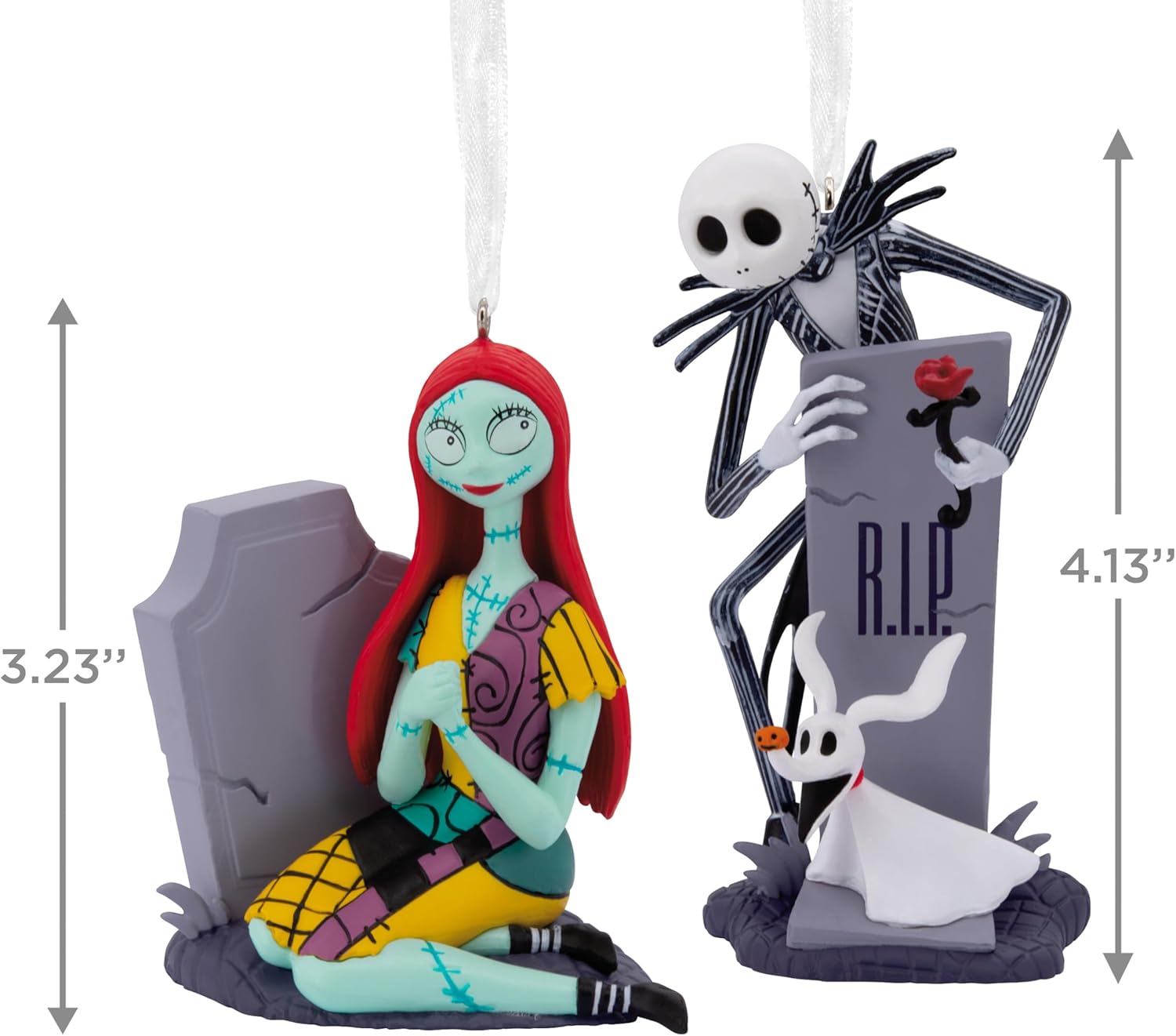 Hallmark Disney Tim Burton's The Nightmare Before Christmas Jack and Sally with Tombstones Christmas Ornaments, Set of 2