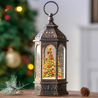 Christmas Snow Globe Swirling Glittering Nativity Scene with Music, USB Lined/Battery Operated Lighted Water Lantern for Christmas Festival Decoration Gifts