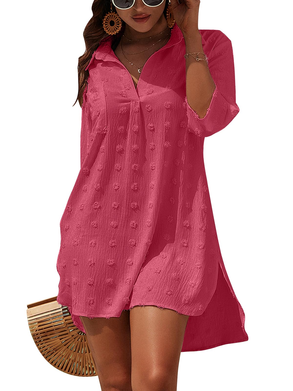 Blooming Jelly Womens Swimsuit Coverups White Chiffon Bikini Swimwear Beach Cover Up Dress Shirt