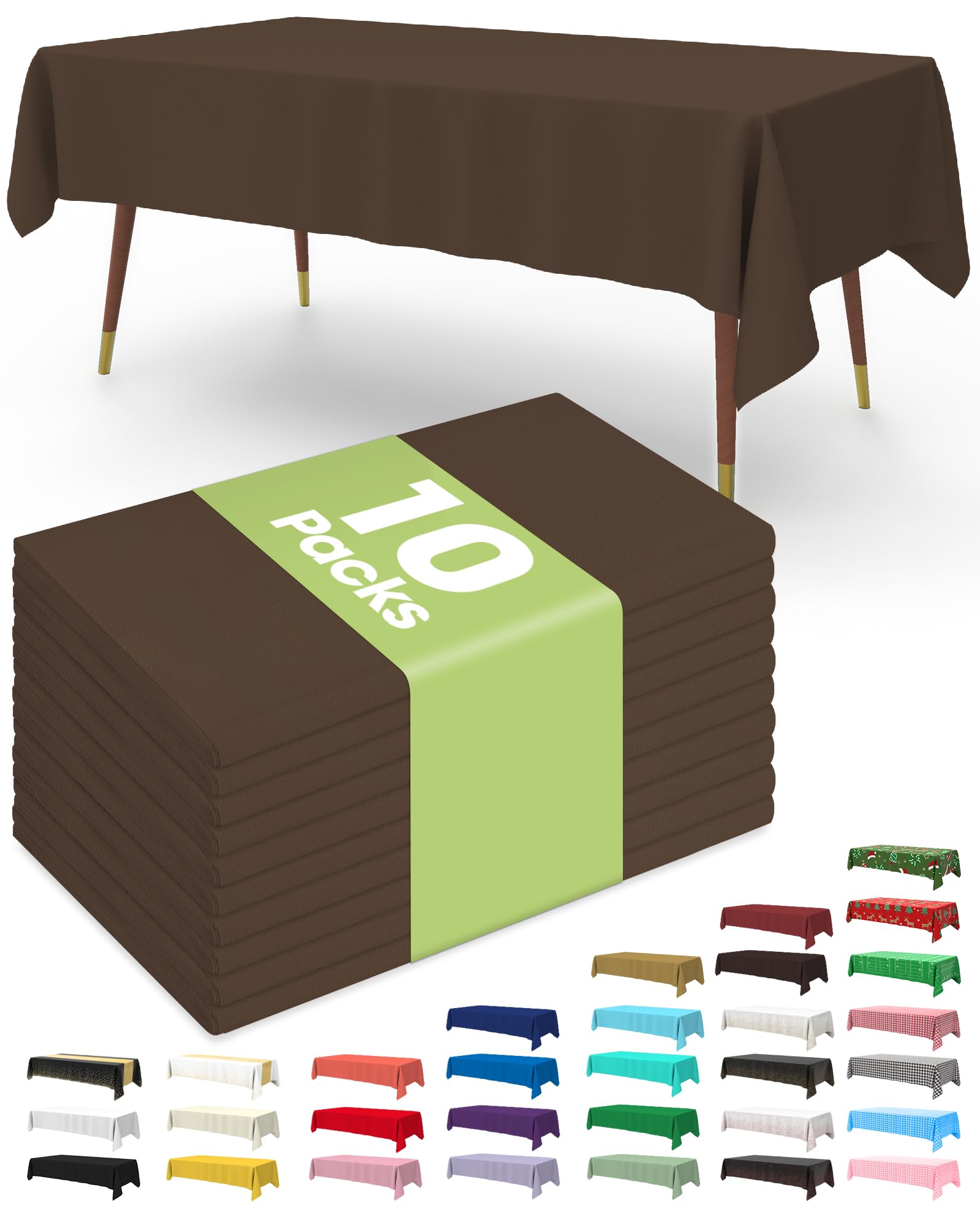 Pureegg Plastic Table Cloth Disposable 10 Pack, 54 x 108 Inch Table Cloths, Party, Picnic, Wedding, Decorative Tablecloths, Rectangle, White Plastic Cover, Leakproof & Sturdy, White
