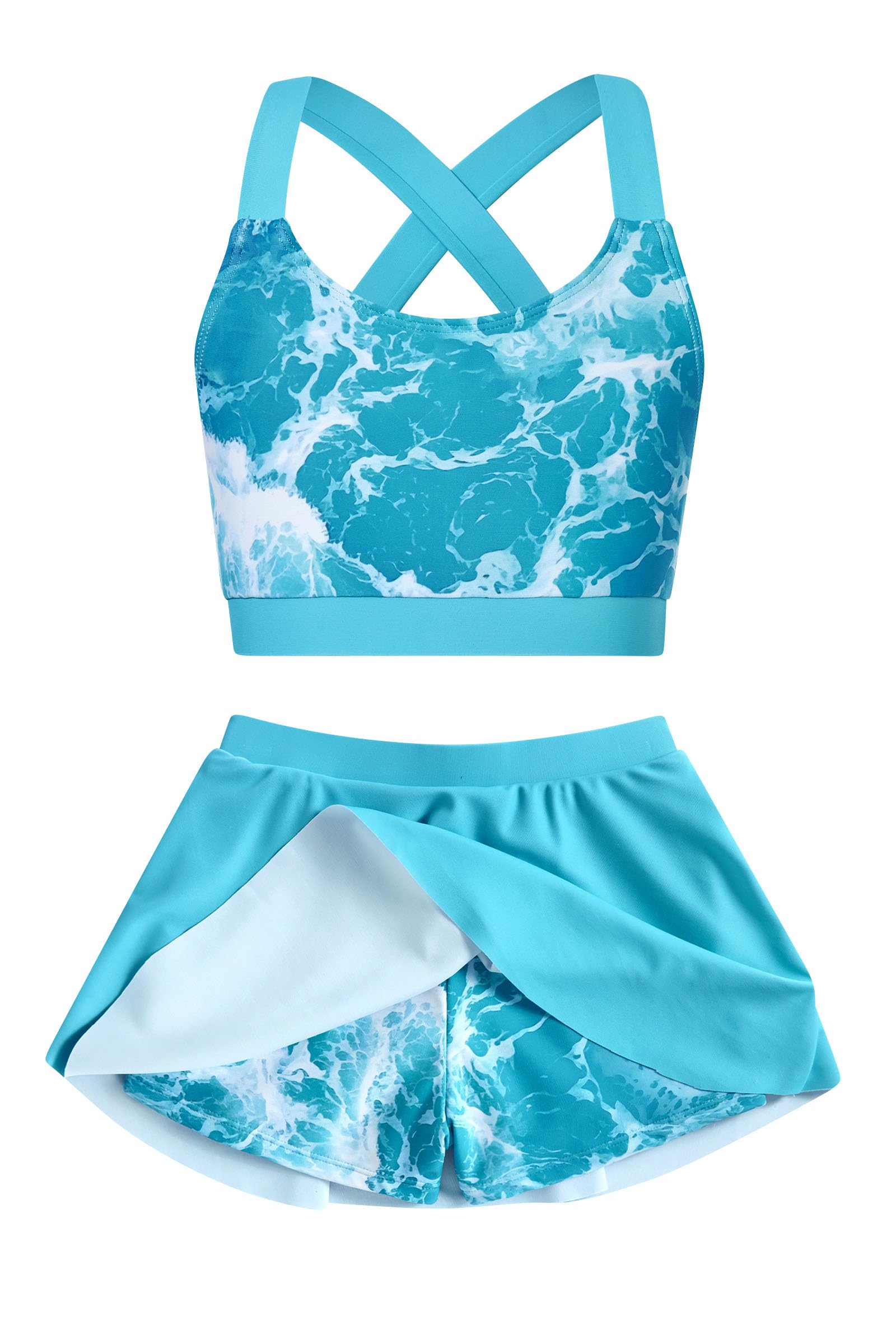 Cutemile Little Girls Two Piece Tankini Swimsuit Summer Boyshort Bathing Suit Beach Rash Guard Swimwear 6-13 Years