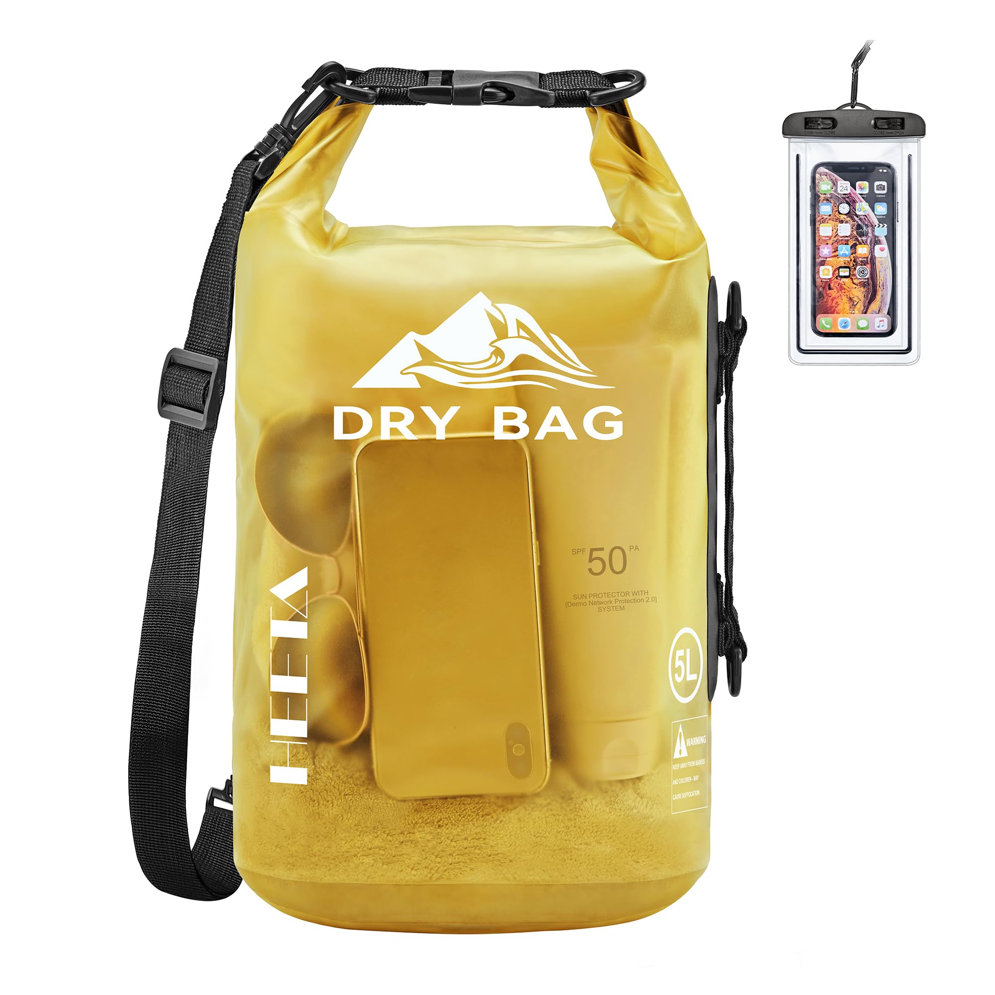 HEETA Dry Bag Waterproof for Women Men, 5L/10L/20L/30L/40L Roll Top Lightweight Dry Storage Bag Backpack with Phone Case for Travel Swimming Boating Kayaking Paddle Board Camping Beach Accessories
