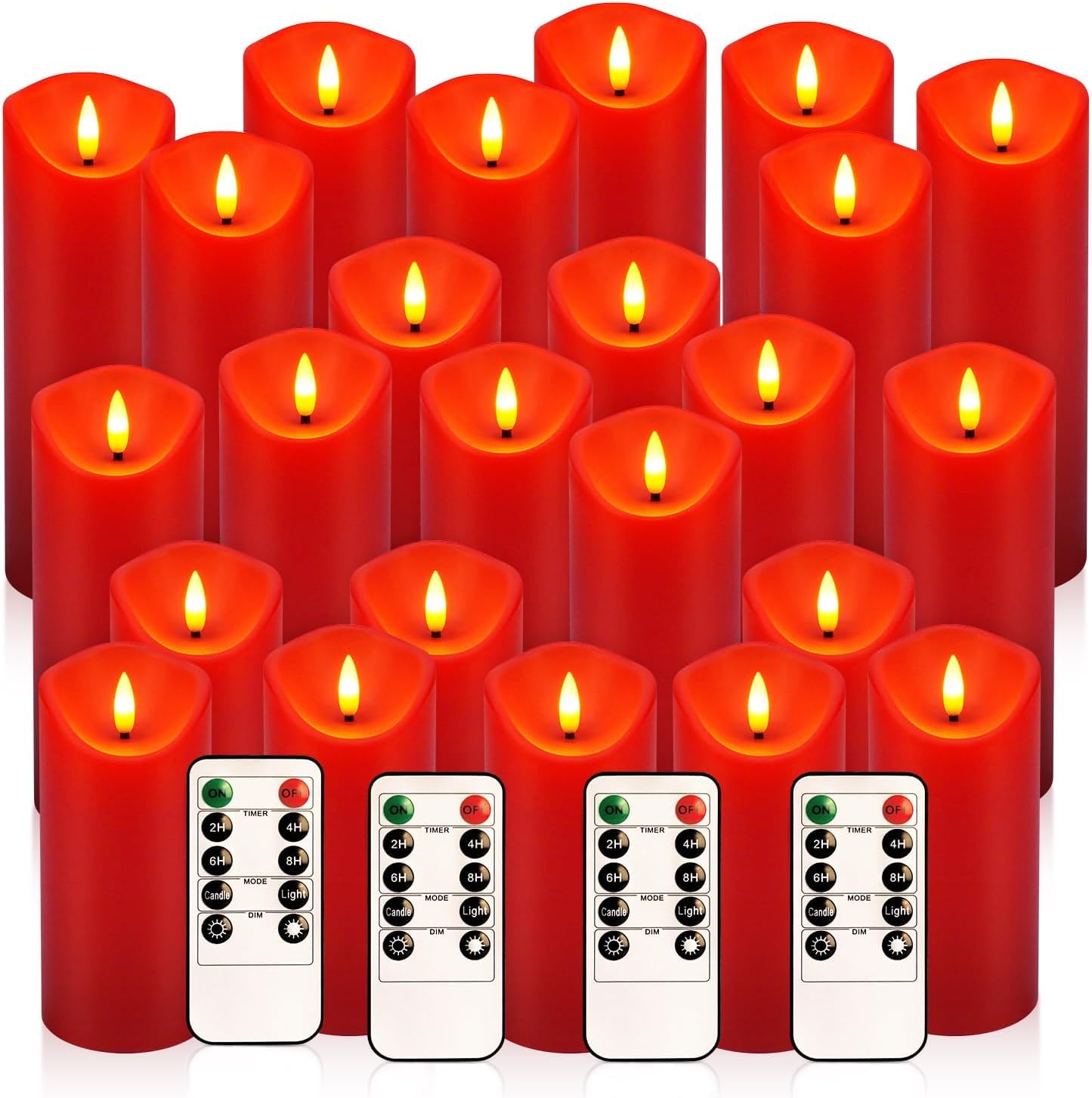 Set of 24 Waterproof Outdoor Flameless Candles, LED Candles with 4 Remote and Timer,(H 4" 5" 6" x D 2.2"),for Halloween Wedding Festiv