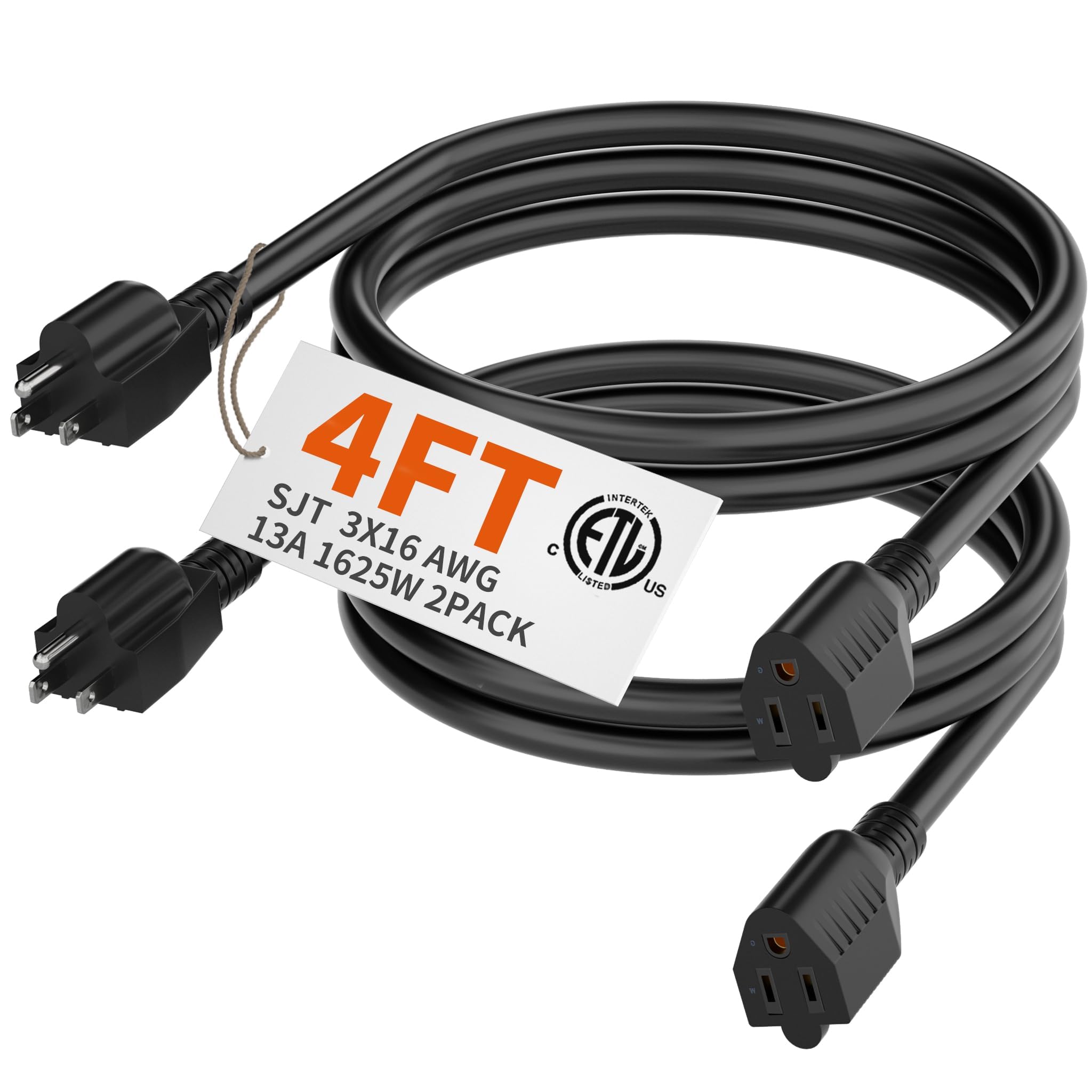 HUANCHAIN Indoor Outdoor Black Extension Cord 50 ft Waterproof, 16/3 Gauge Flexible Resistant Appliance Extension Cord Outside, 13A 1625W 16AWG SJTW, 3 Prong Heavy Duty Electric Cable, ETL Listed