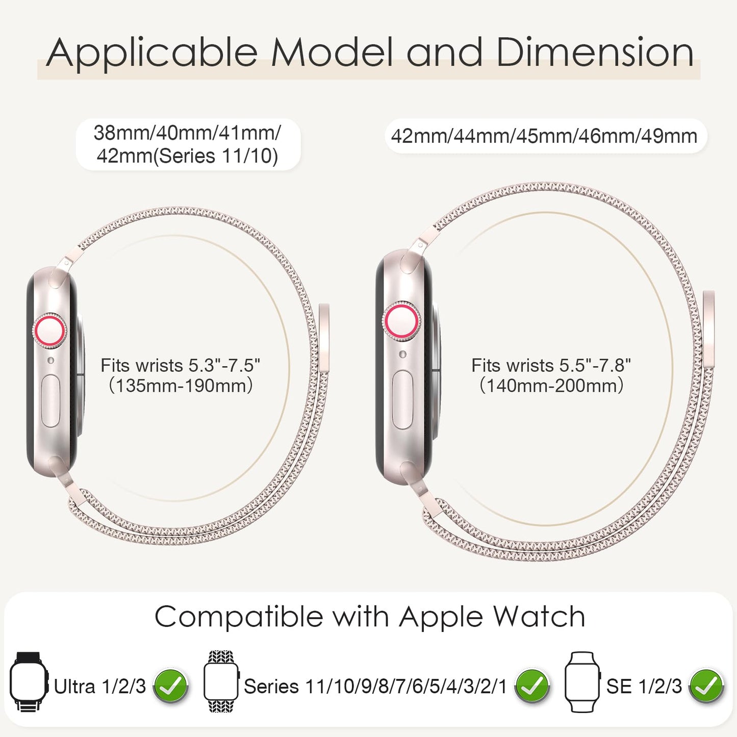 Original Milanese Loop Band Compatible with Apple Watch 38mm 40mm 41mm 42mm 44mm 45mm 46mm 49mm - Women & Men Magnetic Closure Adjustable Metal Strap for iWatch Series 11 10 9 8 7 6 5 4 SE2 3 Ultra2 3