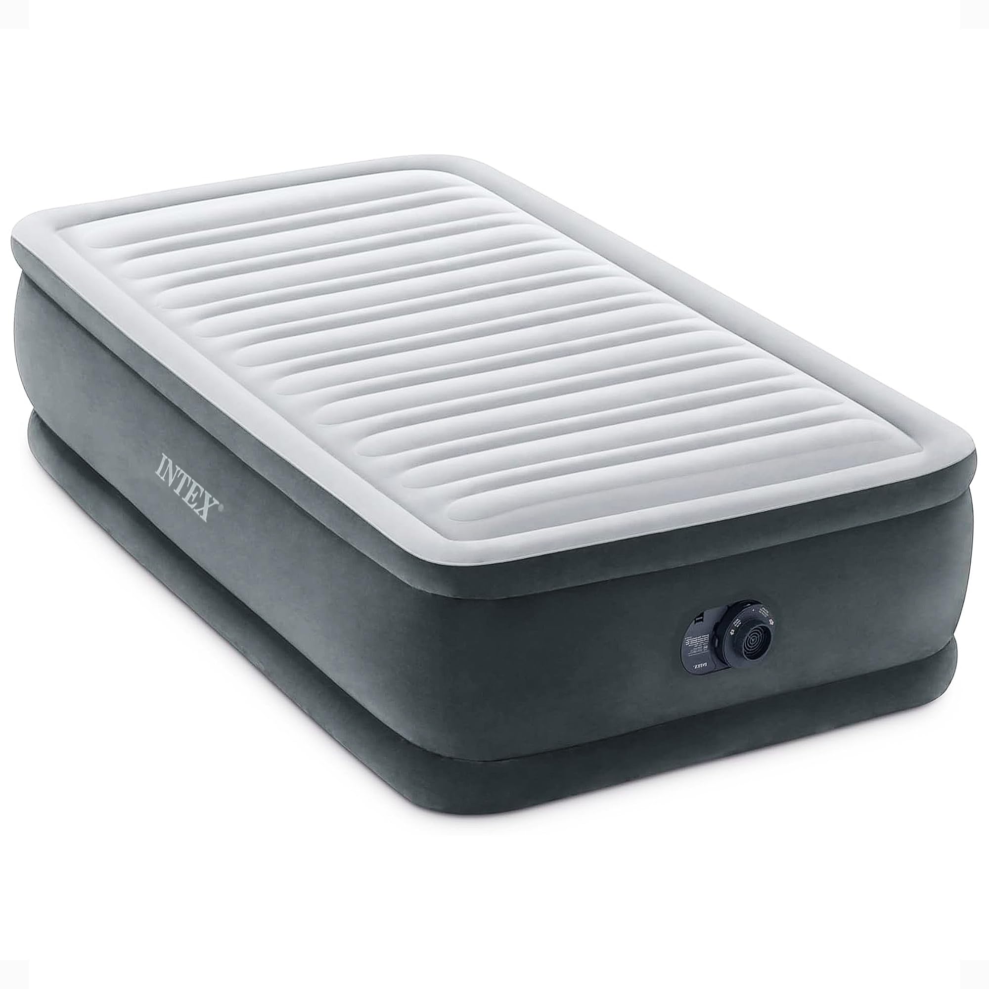 Intex 64417ED 22in Queen Dura-Beam Comfort Plush High-Rise Inflatable Air Mattress with Built in Pump for Travel and Camping, 600lb Weight Capacity
