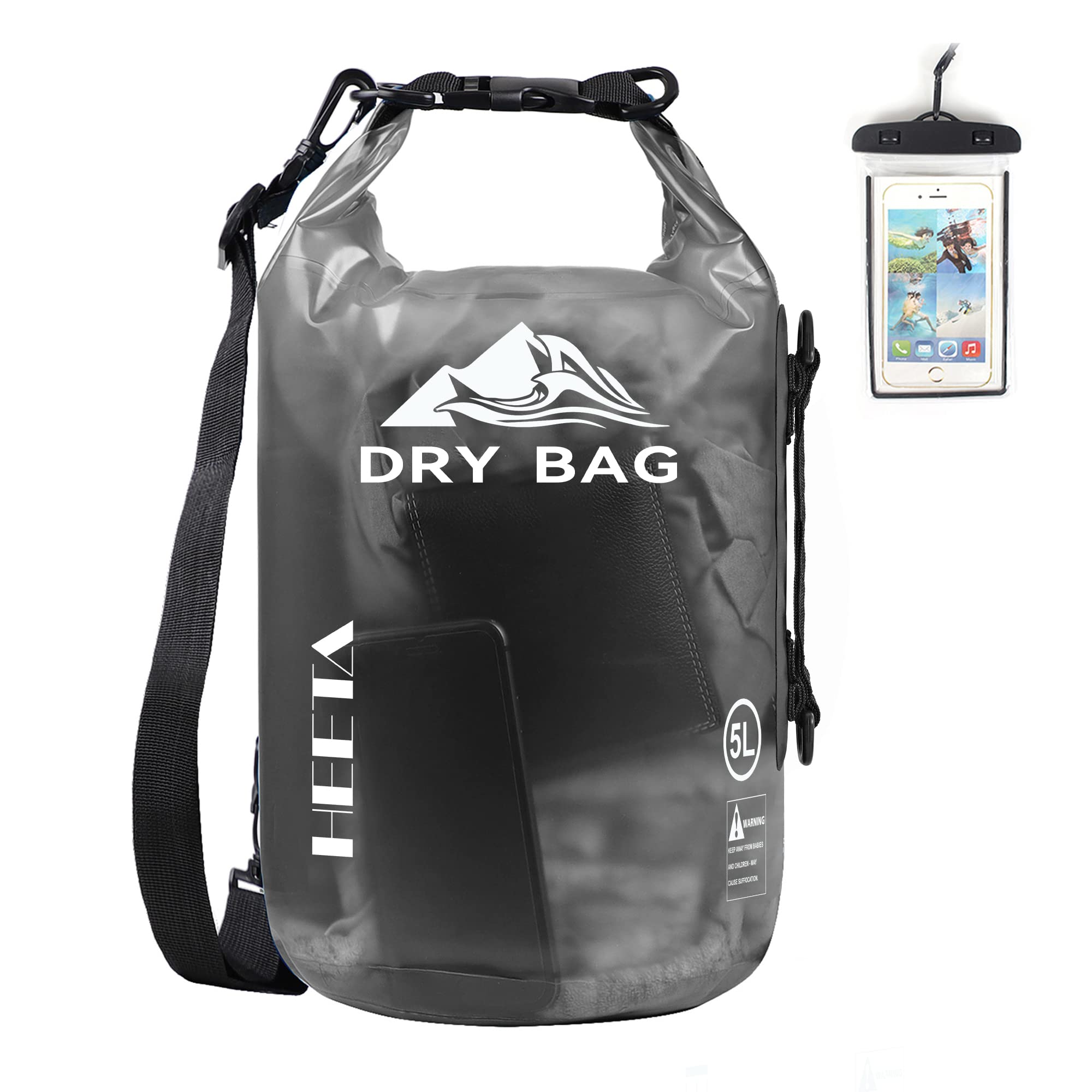 HEETA Dry Bag Waterproof for Women Men, 5L/10L/20L/30L/40L Roll Top Lightweight Dry Storage Bag Backpack with Phone Case for Travel Swimming Boating Kayaking Paddle Board Camping Beach Accessories