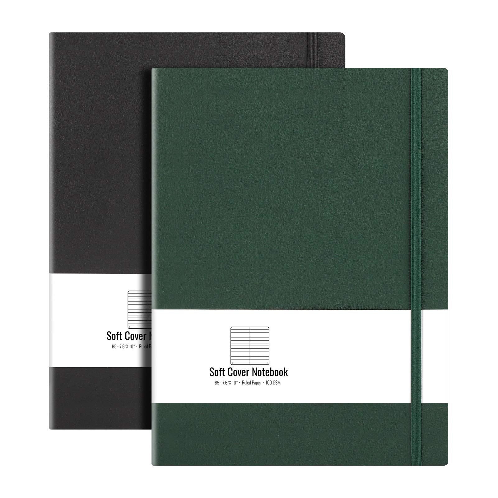 B5 College Ruled Notebook Softcover Journals(2-Pack)- AHGXG Large Composition Notebook 7.6 x 10 inch with Thick 100gsm Lined Paper, Total 408 Numbered Pages, Black Black