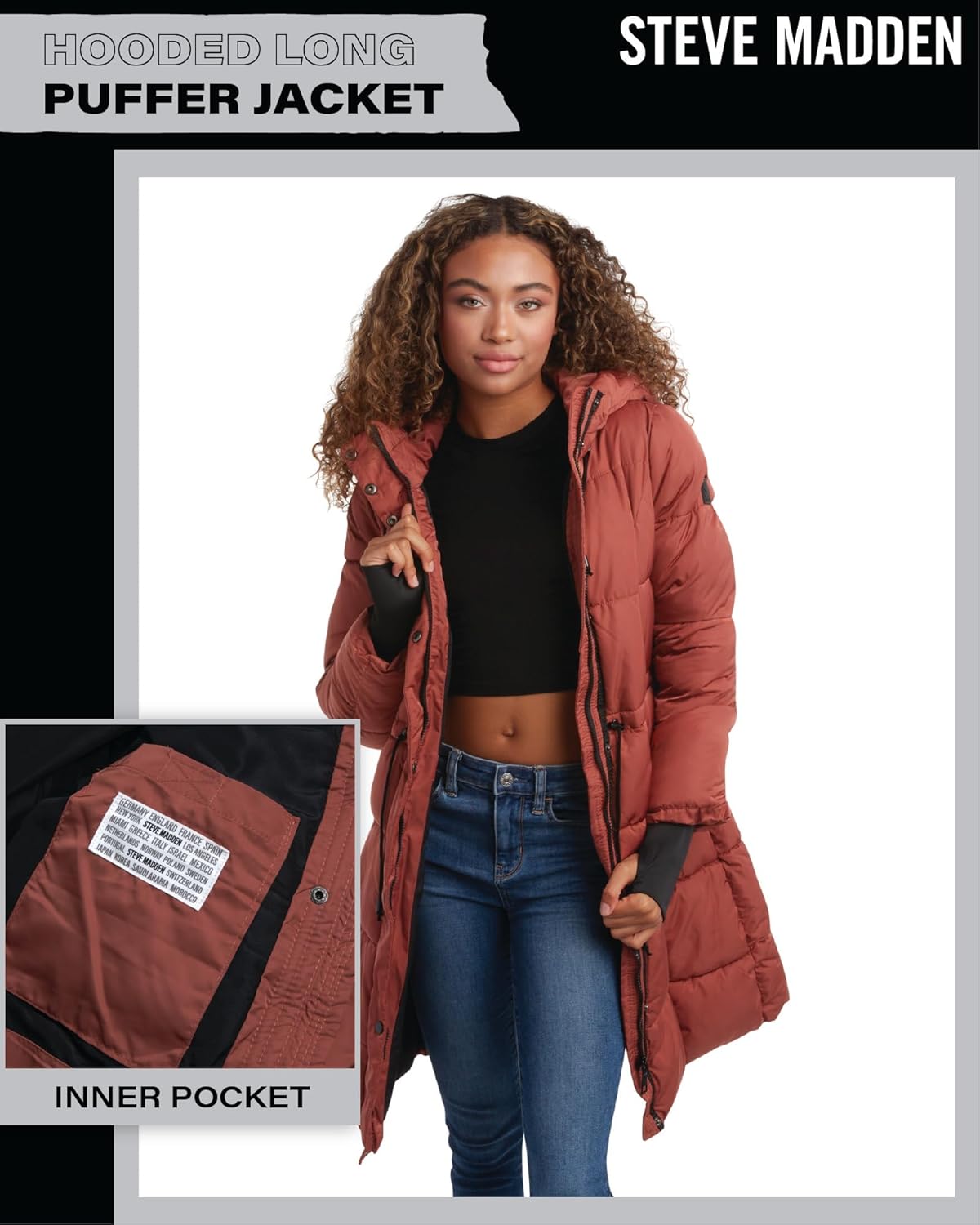 Steve Madden Womens Winter Coat - Insulated Long Hooded Quilted Parka Puffer Jacket - Warm Winter Jacket for Women