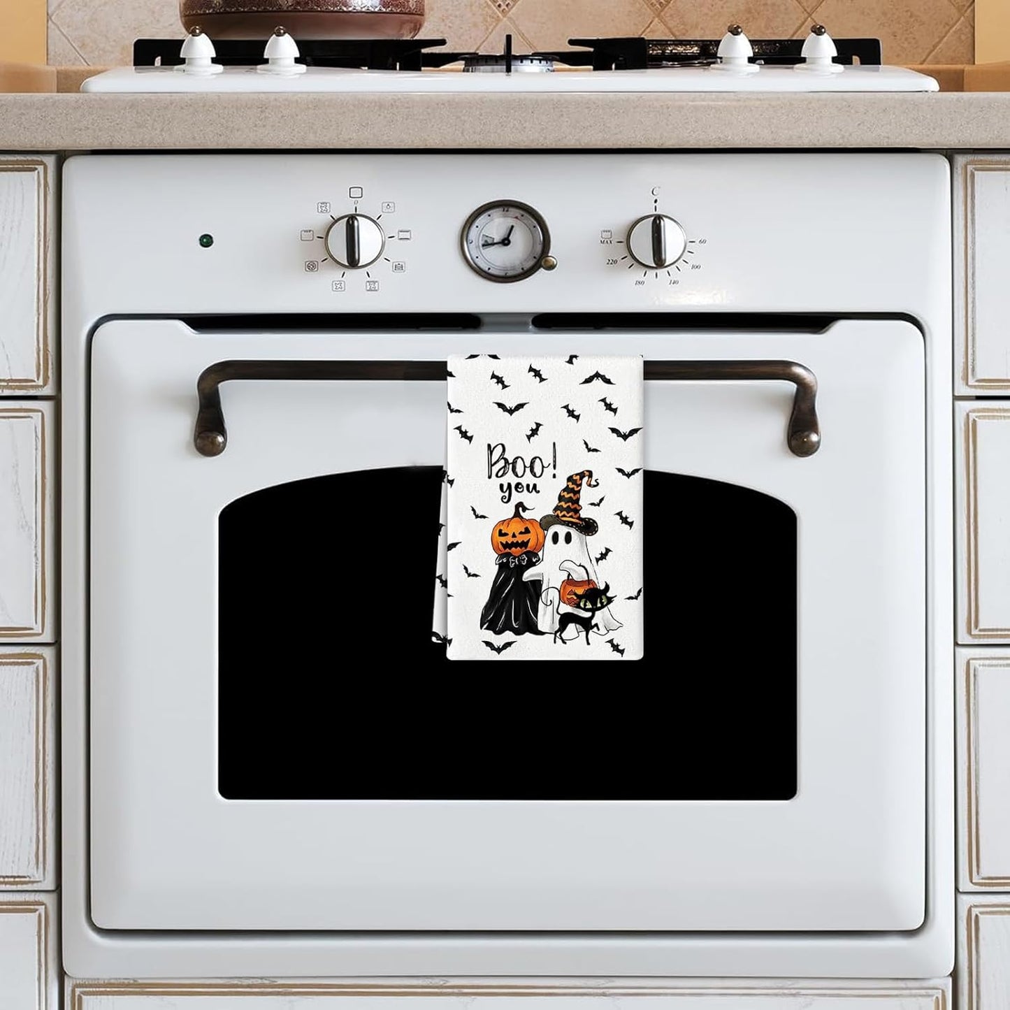 4 Pcs Halloween Kitchen Towels 15.7x23.6 Inches Funny Hand Towels for Bathroom Spooky Boo Ghost Halloween Bathroom Decortions Pumpkin Bat Ghost Truck Dish Cloths Housewarming Gift for Home Wall Decor