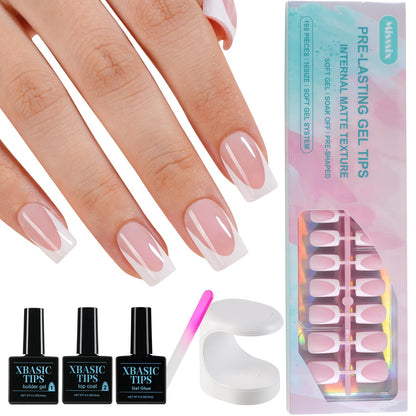 Misssix French Gel Nail Tips, 240Pcs French Tip Press on Nails Long Square Pink, No Need to File Tips Pre-lasting, Fake Nails for Nail Art DIY 15 Sizes