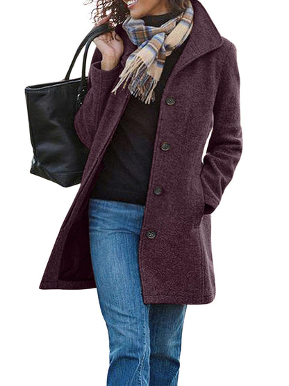 CHARTOU Women's Casual Thicken Wool Blend Stand Collar Single Breasted Pea Coat